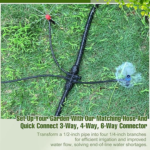 100FT 1/2 Inch Drip Irrigation Tubing with 10 Pack 1/2 to 1/4 Drip Irrigation Fittings Drip Line Hose &amp Push-to-Fit 3-Way | 4-Way | 6-Way Splitter Connectors for Drip Irrigation System