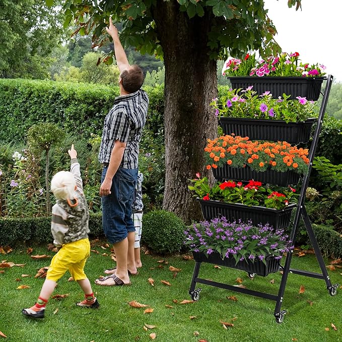 4.5-Ft Raised Garden Bed - Vertical Garden Freestanding Elevated Planter with 5 Container Boxes - Good for Patio or Balcony Indoor and Outdoor Black