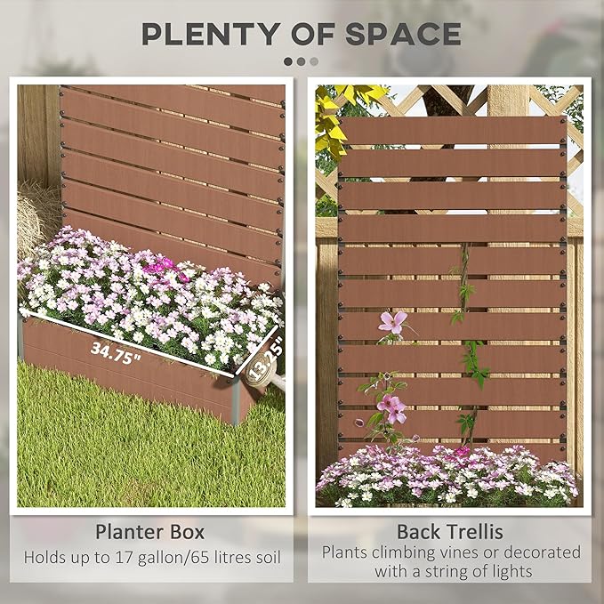 Outsunny Raised Garden Bed with Trellis for Climbing Plants Planter Box with Self Draining Gap Freestanding Trellis Planter for Outdoor Patio Deck 35.75 x 15 x 70.75 Light Brown