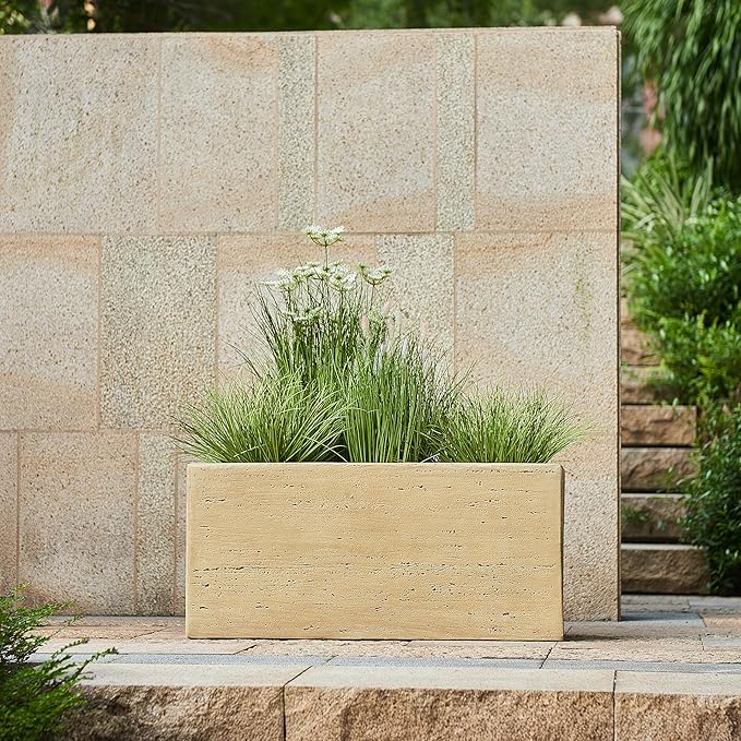 Handmade Rectangle Planter Box Travertine Beige HX732
