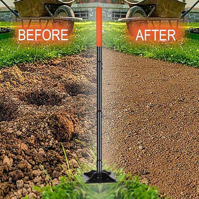 Steel Tamper 8in×8in 45in Long-Handled Hand Tamper with Rubber Grip Durable Ground Tamper Ideal for Leveling Garden Soil Gravel as Well as Laying Floor Tiles and Repairing Blacktop