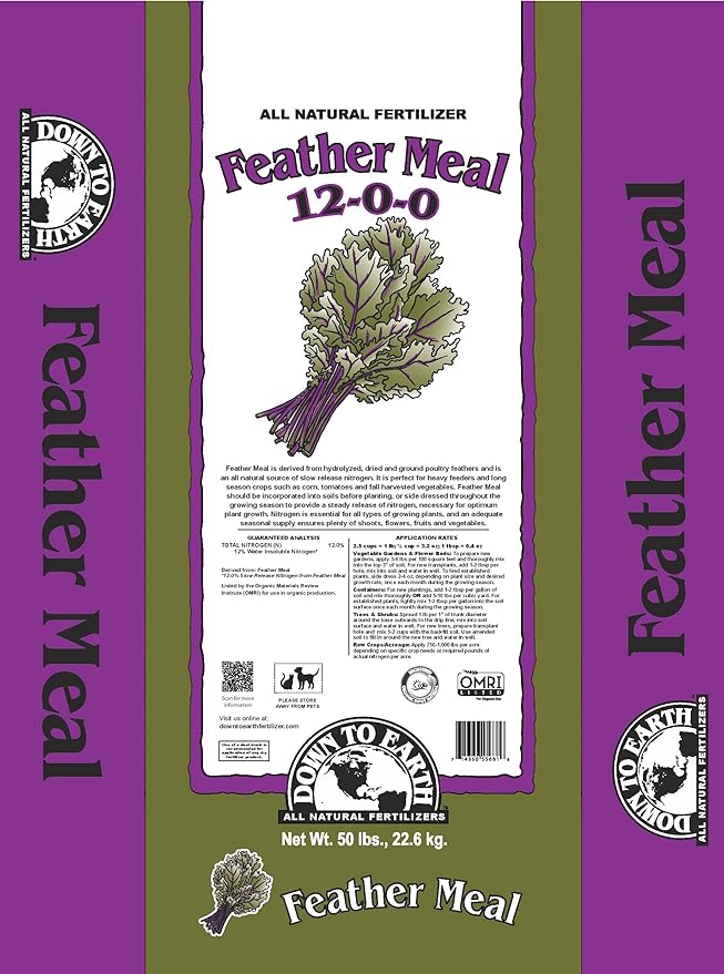 Down to Earth Feather Meal 12-0-0 50 lb. - for all types of growing plants shoots flowers fruits and vegetables