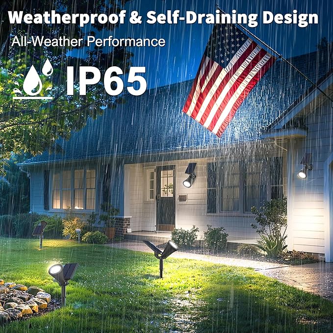Solar Lights Outdoor Waterproof IP656500K Super Bright LED2 Lighting Modes Solar Powered Yard Garden Solar Spot Lights for Flag Landscape Auto On/Off-4 Pack