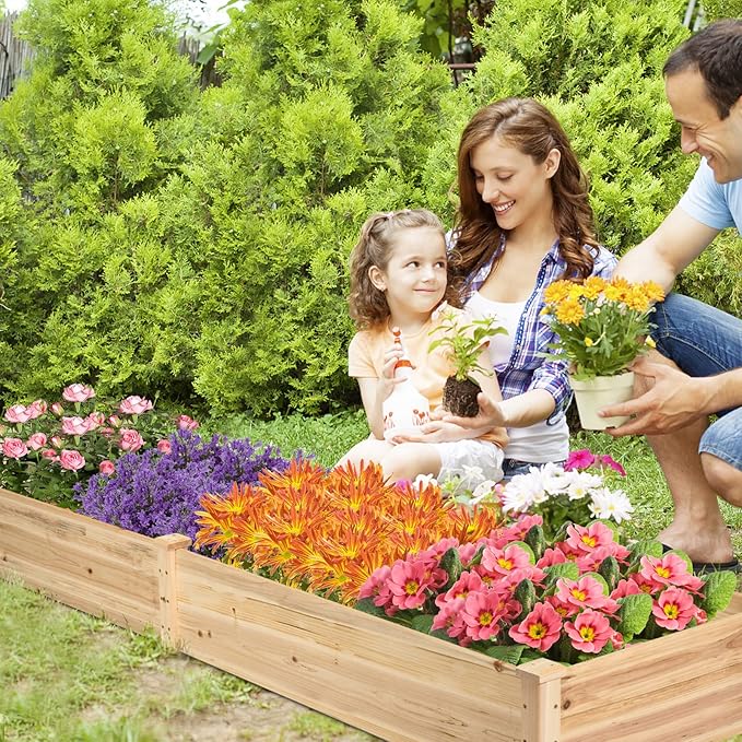 COSTWAY Raised Garden Bed Wooden Planter Box Stand for Vegetables Fruits Herbs Flowers Garden Planting Bed Kit for Outdoor Backyard Patio Lawn 91 x 24 x 9