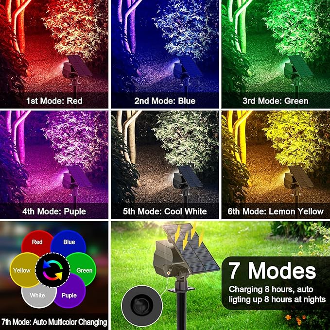 Solar Spot Lights Outdoor Color Changing [7 Modes/8 Pack] Christmas IP67 Waterproof Landscape Spotlights Dusk to Dawn Solar Powered Security Light for Patio Gate Walkway Pool Garden Yard Driveway