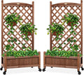 Best Choice Products Set of 2 48in Wood Planter Box &amp Diamond Lattice Trellis Mobile Outdoor Raised Garden Bed for Climbing Plants w/Drainage Holes Optional Wheels - Walnut