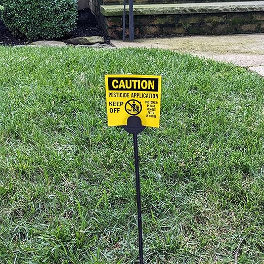 SmartSign (20-Pack) Caution Pesticide Application Keep Off Yard Sign with Stake 16 mil HDPE Plastic Black/Yellow 4x4 Lawn Sign + 16 Stake Kits Made in USA