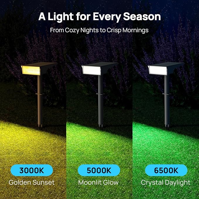 Consciot Solar Lights Outdoor Waterproof 3000/5000/6500K Solar Garden Light Adjustable 170° Spot Lights for Outside Yard Landscape Lighting Pathway Halloween IP65 Auto On/Off 4 Pack WS002UCW