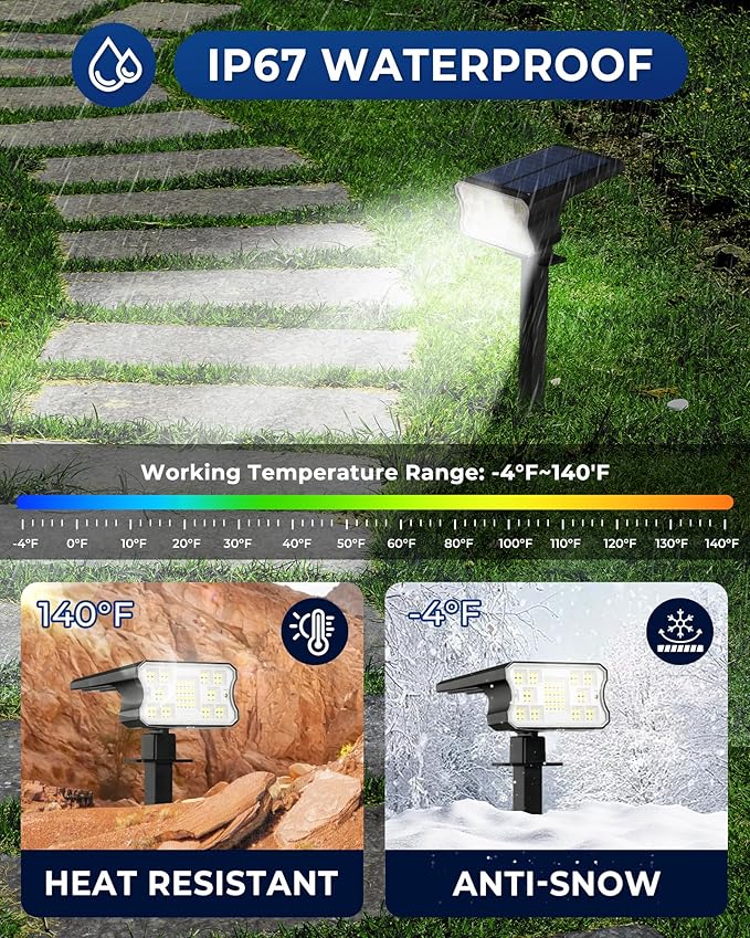 HGGH Solar Lights Outdoor Waterproof IP67 60 LED 3 Lighting Modes Solar Spot Lights Outdoor for Yard Garden Pathway Landscape Auto On/Off Function 2 in 1(Cool White 4 Pack)