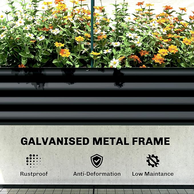 Outsunny Galvanised Raised Garden Bed with Greenhouse Cover Metal Elevated Garden Bed with Legs Bed Liner and Bottom Shelf Outdoor Raised Planter Box for Vegetables Herbs Flowers Black