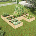 Jocisland H-Shaped Raised Garden Bed 12x12x2 ft 180 cu. ft Capacity Double-Layer Wooden Planter Box for Outdoor Patio Garden