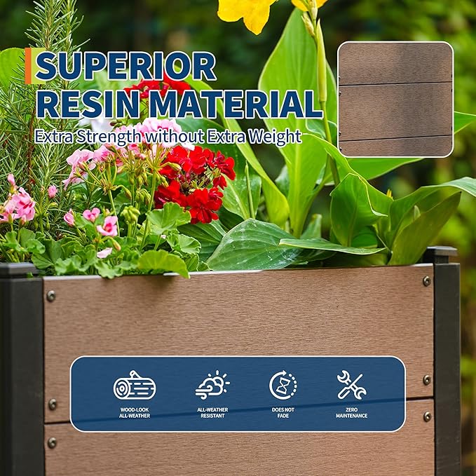Wood Look Elevated Garden Bed for Patio Deep Root Planter Box with Durable Composite Material Space-Saving Outdoor Garden for Vegetables &amp Herbs Easy Assembly25 x 25x 23Without Bottom
