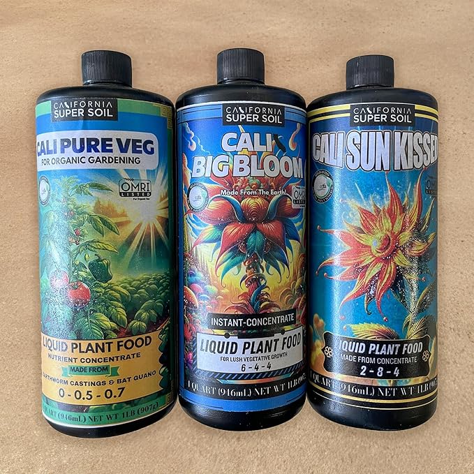 The Bud Grower | California Super Soil Premium Liquid Trio Pack | Cali Sun Kissed Cali Big Bloom &amp Cali Pure Veg Liquid Plant Food | All-in-One Grow Tent Kit's &amp Supplies