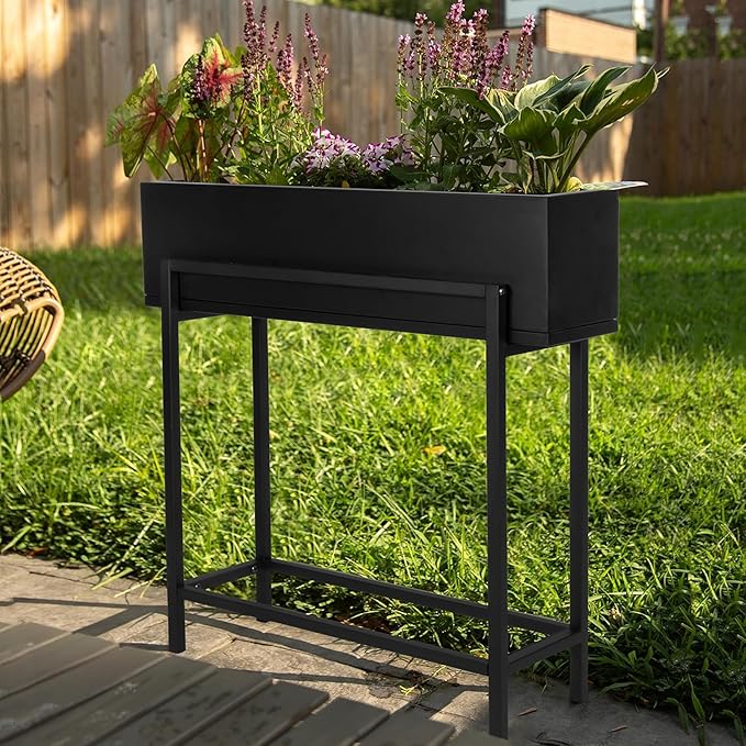 Ilyapa Raised Planter Box with Legs - 29x33x9 Inch Metal Raised Garden Bed for Outdoor or Indoor Herb Garden Plants Patio Balcony or Living Room