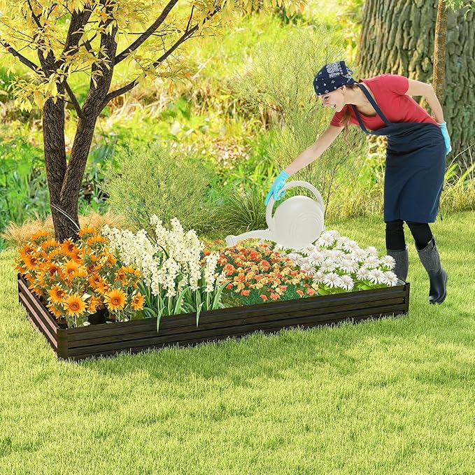 HAPPYGRILL Raised Garden Bed 8x4 x1 ft Galvanized Metal Planter Raised Bed for Vegetable Fruit Herb Flower Outdoor Planter Box with Open-Ended Base for Patio Lawn