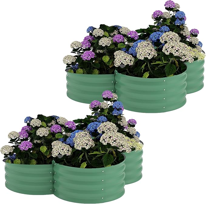 2 Pack Galvanized Raised Garden Bed – 4x4x1 ft Raised Beds-Coated Metal Planter Box with Floral Edge Easy Assembly Rust-Resistant Outdoor/Indoor Garden Box for Vegetables Flowers Herbs Green