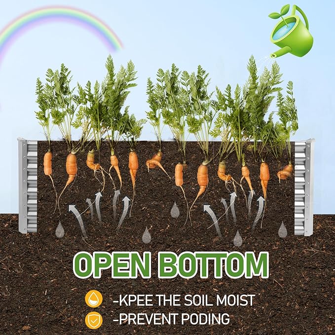 Outvita 6×3×2ft Galvanized Raised Garden Bed Metal Outdoor Planter Box Rectangular Garden Bed for Planting Vegetables Fruits Flowers Silver