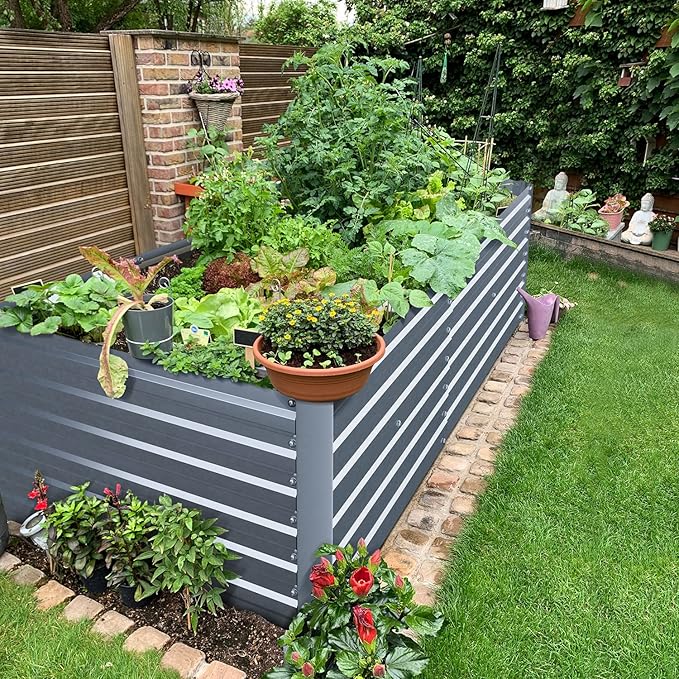 Ohuhu Metal Raised Garden Beds for Vegetables 6x3x1.9 FT Heightened Extra-Large Reinforced Galvanized Steel Raised Boxes Heavy Duty Outdoor Planter Box for Seedling Growing Flowers Herbs Succulent