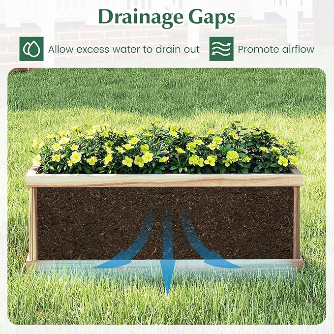 Wood Raised Garden Bed Rectangular Planter Box with Liner &amp Drainage Easy Assembly for Growing Vegetable Flower Herb Fruit Outdoor Planting Bed for Backyard Garden (2 36” x 12” x 12”)