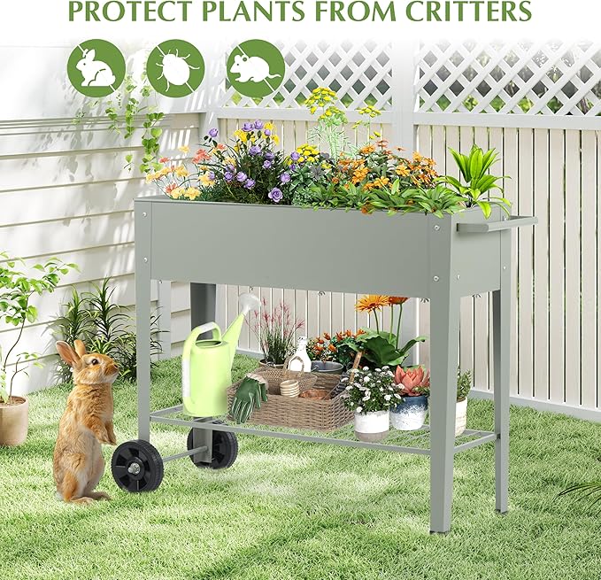 DDK Outdoor Heavy Duty Metal Raised Garden Bed with Legs (Green)