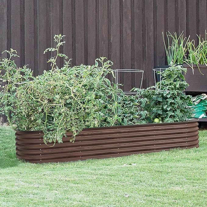 8x2x1.4ft Galvanized Raised Garden Bed 9-in-1 Metal Raised Planter Box Oval Outdoor for Vegetable Flower Backyard and Patio Rustic Brown