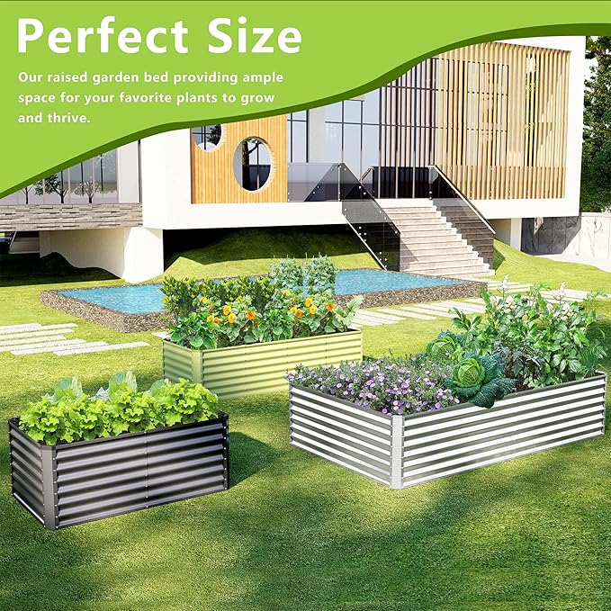 8x4x2FT Galvanized Raised Garden BedGalvanized Planter Boxes Outdoor Large Metal Raised Garden Beds for Vegetables-Green