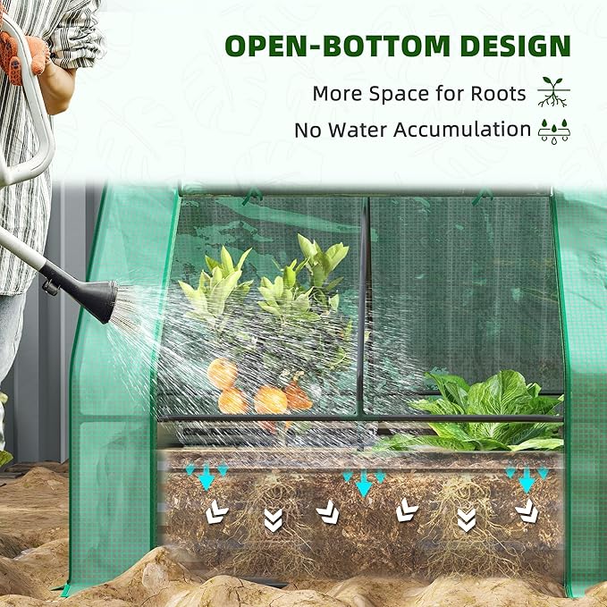 Outsunny 4 x 3 x 3ft Raised Garden Bed with Mini Greenhouse Galvanized Raised Garden Bed with Cover for Herbs and Vegetables Small Greenhouse for Patio Garden Balcony Green