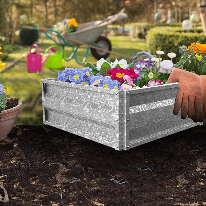 Raised Garden Bed Plant Holder Kit with Adjustable Galvanized Iron for Growing Flowers Vegetables Herbs by Pure Garden
