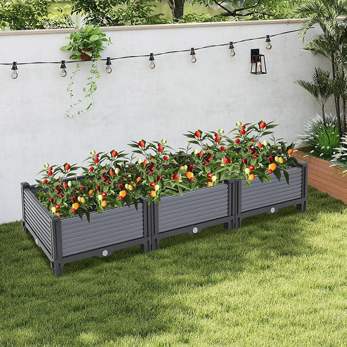 47x15x6in Raised Garden Beds Outdoor Planter Boxes Outdoor for Vegetables Flowers Herbs Garden Box with Drain Outlet Plastic Planter Raised Beds