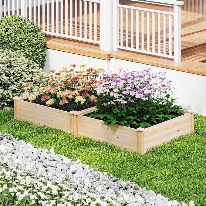 Giantex Raised Garden Bed Wood Planter Box Outdoor Square Garden Bed for Vegetable Flower Herb Succulent 40 Lx40 Wx12 H Easy Assembly