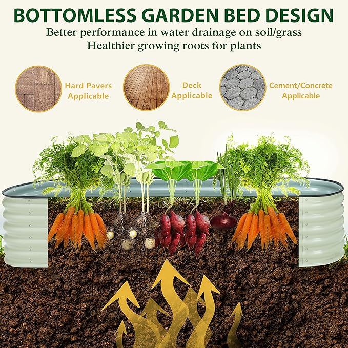 VEIKOU Raised Garden Bed 17 H 8ft X 2ft Metal Galvanized Raised Garden Bed for Plants Modular Raised Planter Box for Herbs Flowers 9 in 1 Raised Garden Bed Kit Beige