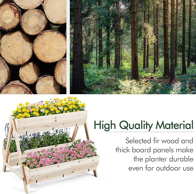Yaheetech 44 x 36.5 x 35.5 Wooden Raised Garden Bed with Legs 3 Tiers Raised Garden Beds Outdoor Elevated Planter Boxs Outdoor for Flowers Vegetables Herbs 1pc