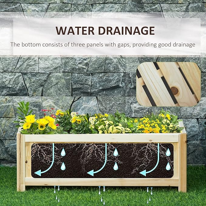 Outsunny Foldable Raised Garden Bed Wooden Planter Box Herb Garden Planter with Drainage Holes for Backyard Patio to Grow Vegetables Herbs and Flowers 28'' x 12'' x 10