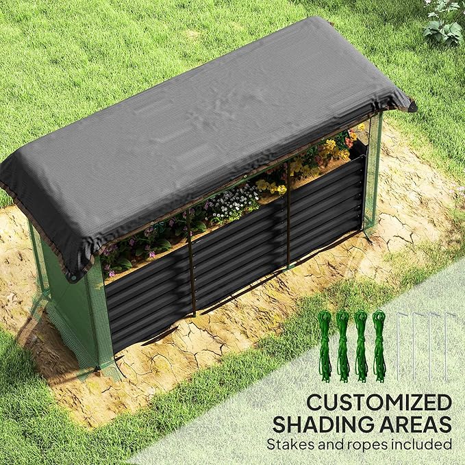 Galvanized Steel Raised Garden Bed with Crop Cage &amp Shade Cloth Complete Plant Protection System for Vegetables Herbs and Flowers Rust-Resistant Planter Box