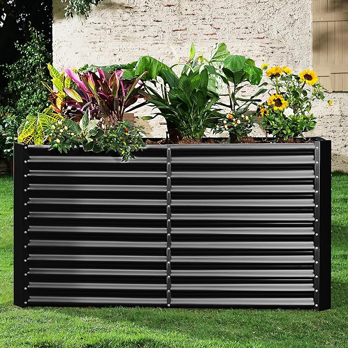Land Guard 8x4x3ft Rectangular Galvanized Raised Garden Beds Large-Capacity Metal Planter Box Outdoor Durable Deep Raised Garden Bed 3ft Tall Raised Beds for Gardening Vegetables Dark Grey