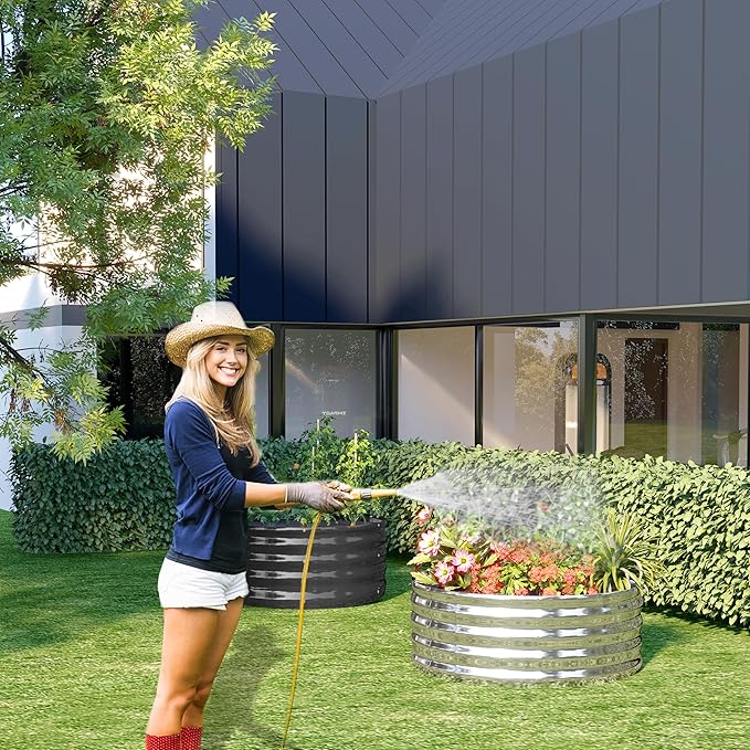 3PCS 4x4x1FT Galvanized Raised Garden Bed KitVegetable Boxes-Round Metal Flower BoxLarge Planter Raised Beds Outdoor Garden for PlantingFruitHerb-Silver