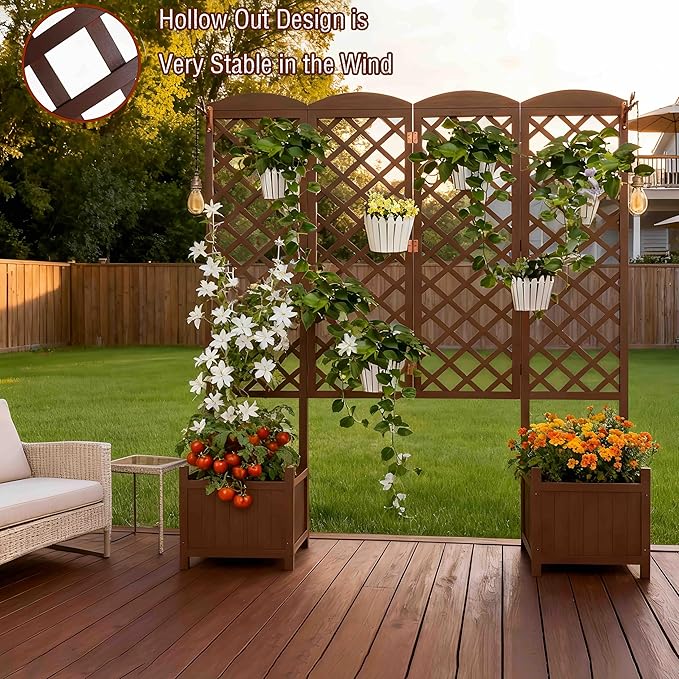 Planter Box with Trellis72in Tall Outdoor Wooden Raised Garden Bed with TrellisPatio Balcony Garden Privacy Planter Box for Climbing PlantsFruitsVegetablesFlowersDark Brown