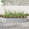Raised Garden Bed Outdoor Oval Large Metal Raised Planter Bed for for Plants Vegetables and Flowers Silver