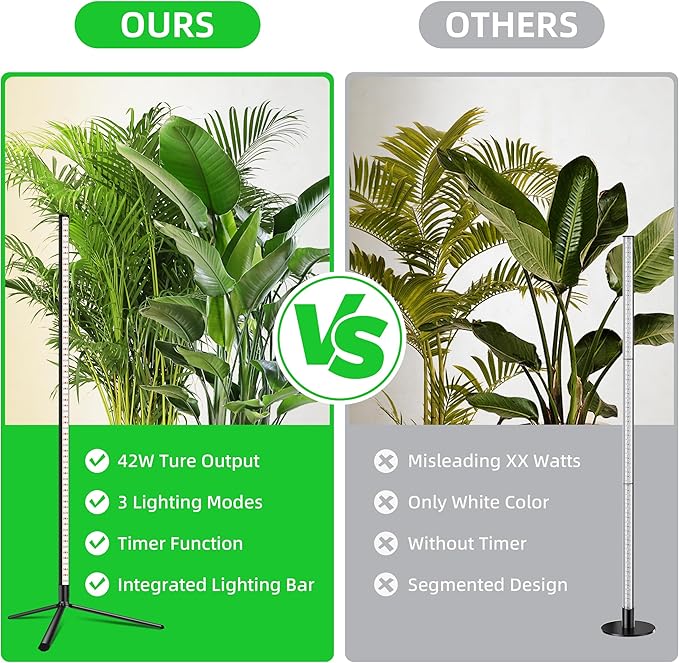 Standing Grow Light for Indoor Plants with Timer42W Full Spectrum Vertical Grow Lights for Indoor Plants4FT T8 243LED Plant Lights for Indoor Growing with On/Off Timer Function 2 Pack