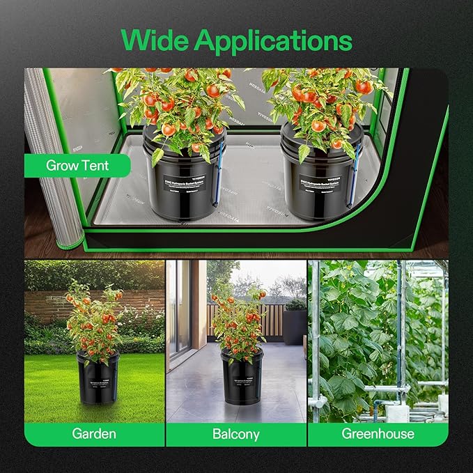 VIVOSUN DWC Hydroponics Grow System with Top Drip Kit 5-Gallon Deep Water Culture Recirculating Drip Garden System with Multi-Purpose Air Hose Air Pump and Air Stone (1 Bucket + Top Drip Kit)