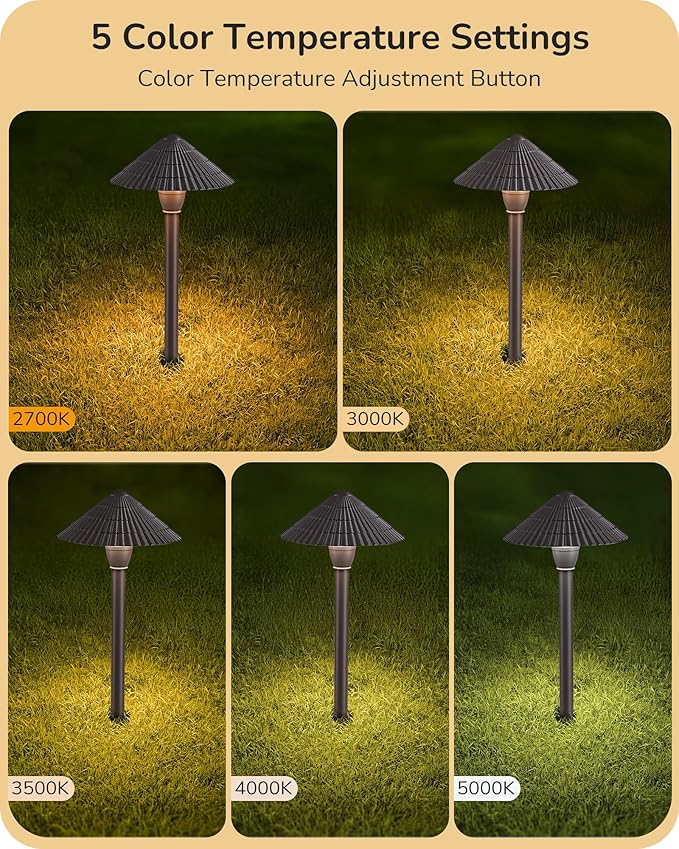 EDISHINE 5CCT Low Voltage Pathway Lights Wired 2700K/3000K/3500K/4000K/5000K LED Landscape Path Lights 12V 3W 160LM Waterproof Outdoor Landscape Lighting for Yard Garden Walkway Aluminum 4 Pack