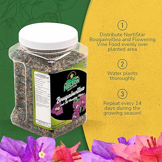Nelson Plant Food For All Flowering Vines Bougainvillea Trumpet Wisteria Honeysuckles Indoor Outdoor Granular Fertilizer NutriStar 17-7-10 (4 lb)