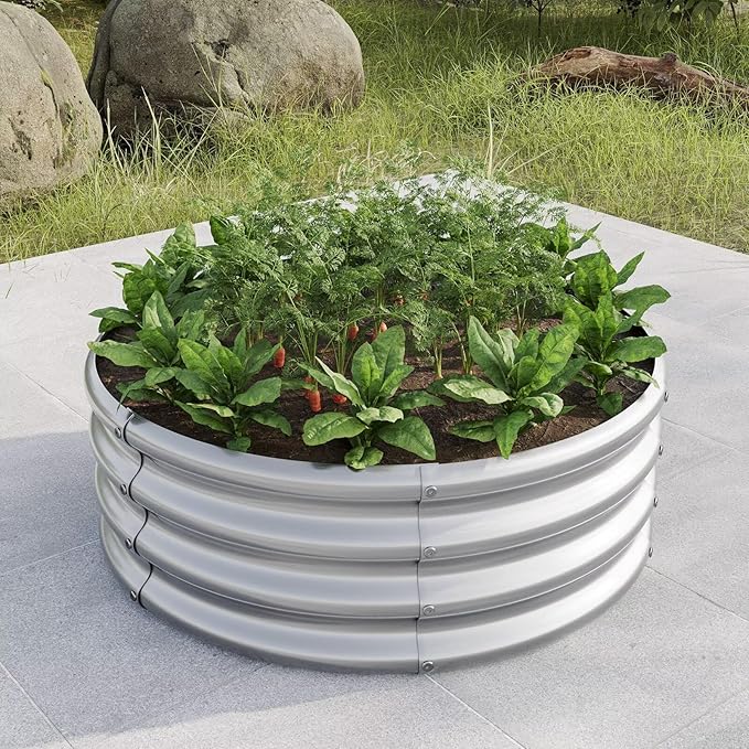 2 Pack Galvanized Raised Garden Beds Round Durable Elevated Planter Boxes Outdoor for Vegetables Fruits Flowers and Plants Anti-Rust Metal Quick Assembly Silver/Black