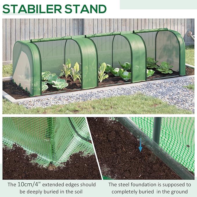 10' x 3' x 2.5' Greenhouse Portable Tunnel Green House with Roll Up Zippered Doors UV Waterproof Cover Steel Frame Green