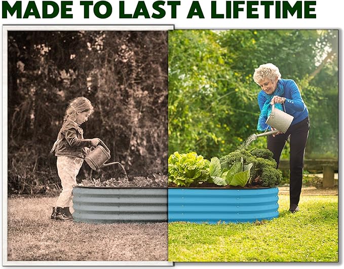 Plant &amp Plot Galvanized Raised Garden Beds Outdoor // 4×2×1 ft &amp 4×4×1 ft Planter Raised Beds for Gardening Vegetables Flowers // Large Metal Garden Box (Teal)