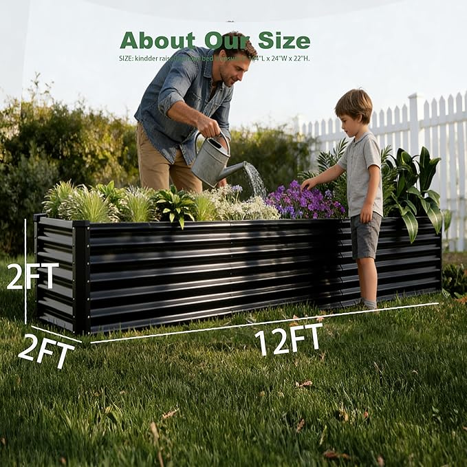12x2x2ft Raised Garden Beds Outdoor Kit Galvanized Planter Garden Boxes Outdoor Metal Raised Garden Beds for VegetablesFruitsHerbFlowerBlack