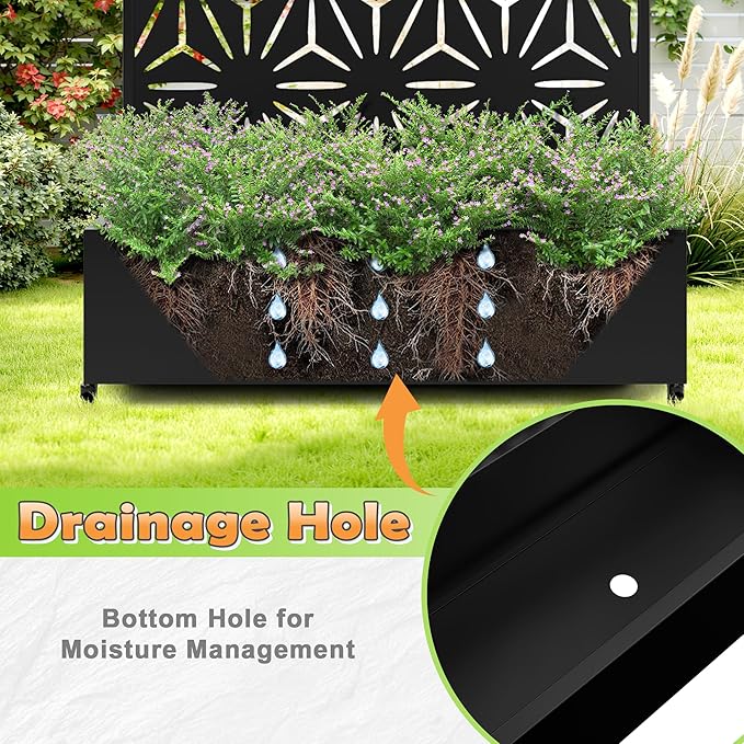 Metal Raised Garden Bed with Trellis 2 in 1 Trellis with Planter Box &amp Privacy Screen for Climbing Plants Vine Outdoor Standing Flower Beds with Drainage Holes47.2L x 16.7W x 70.8H(Black-S