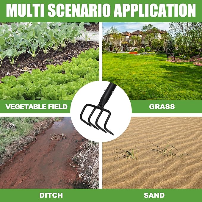 Long Hand Cultivator Carbon Steel &amp Stainless Steel Tiller Cultivator Garden Cultivator with Telescopic Handle and Soft Handle Cover Hand Tiller for Digging Loosening Weeding