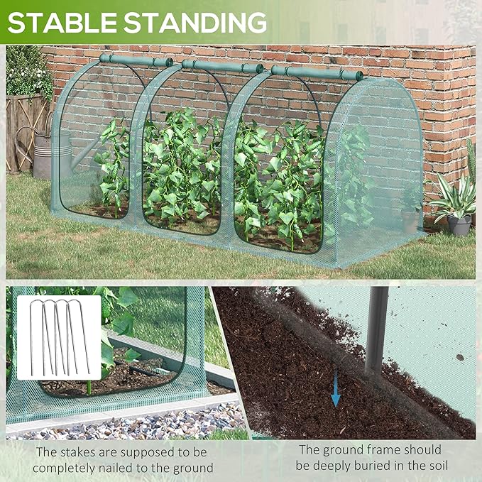 9' x 4' Crop Cage Plant Protection Tent with Three Zippered Doors Storage Bag and 6 Ground Stakes for Garden Yard Lawn Green