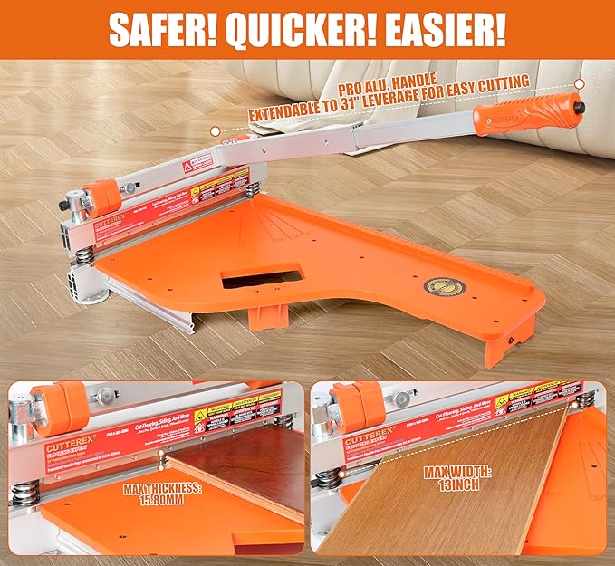 13 Pro.Floor Cutter-No DustNo NoiseNo Electricity. Multi-Angle Cuts for LaminateVinylWood &amp MorePro. ALU Long Leverage HandleLonglife HSS BladeSafe &amp Easy to Use! Orange &amp Wheeled